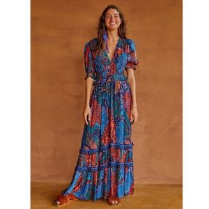 Farm Rio Blue Cool Leopard Ruffle Maxi Dress